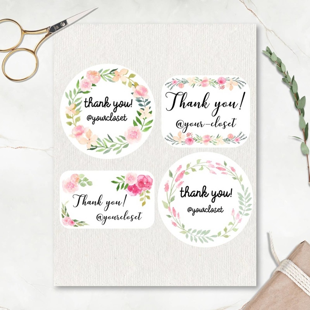 2” Personalized Floral Thank You Stickers 96 Count
